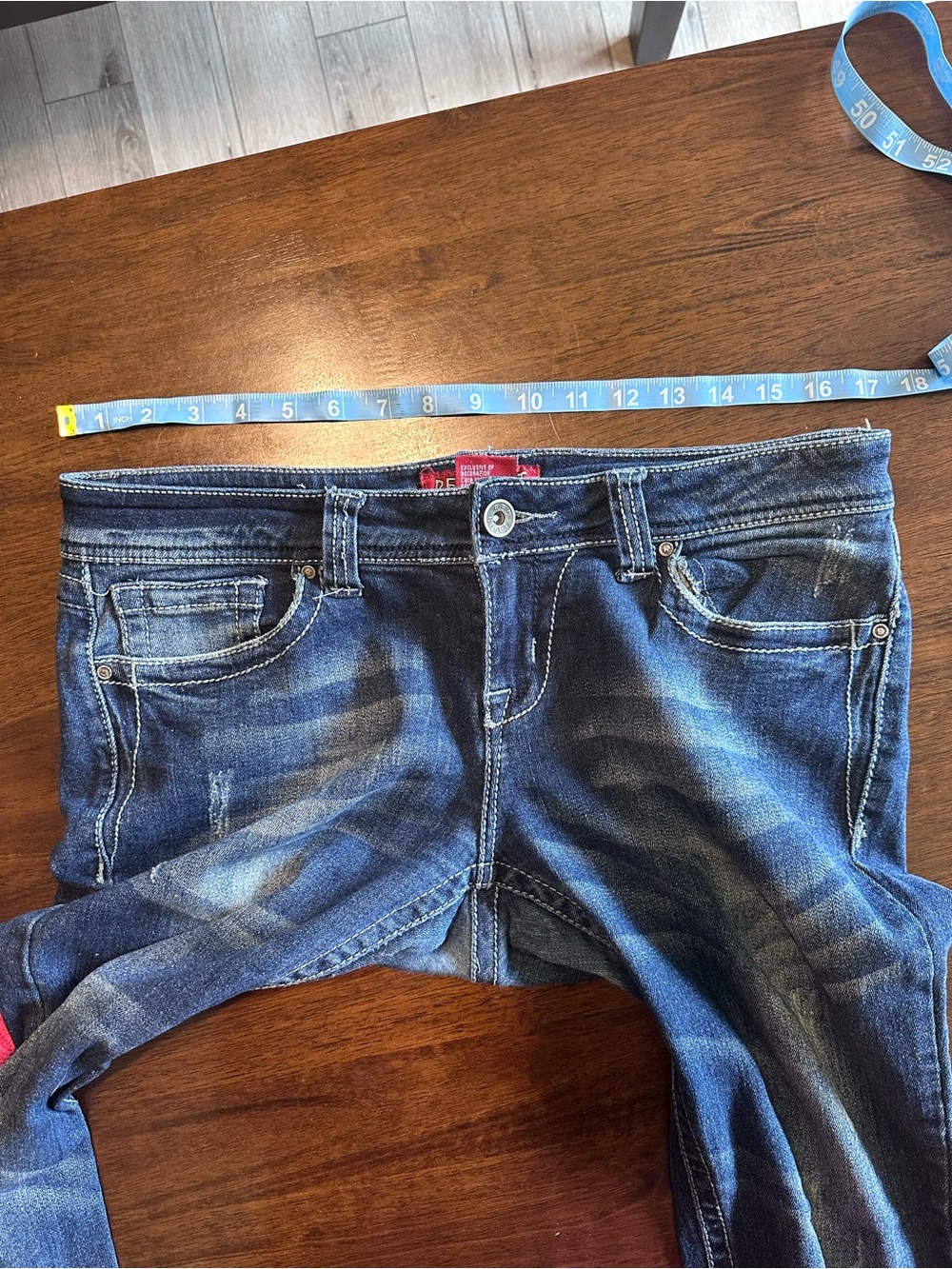 Red Rivet Size 13 Skinny Jeans Blue Denim Rhinestone Embellished Pockets Y2K - Picture 13 of 13